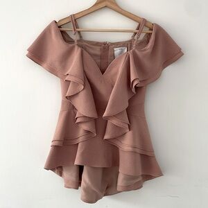 NWT C/MEO COLLECTIVE Metal Clouds Top pink blush, layered frills & ruffled, sz S